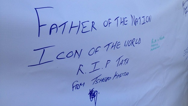 Visitors at the Nelson Mandela Museum left messages on a banner outside.