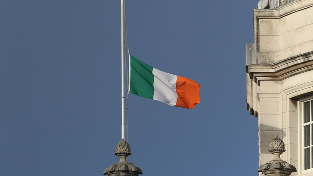 Flags are flown at half mast at in Government Buildings in Dublin.