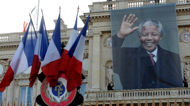 A picture of Nelson Mandela hangs at the Ministry of Foreign Affairs in Paris.