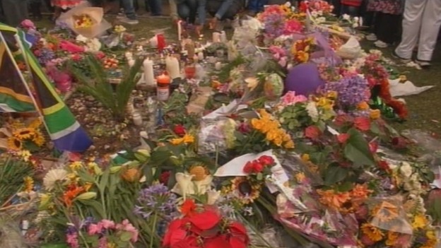 Floral tributes left outside the home of Nelson Mandela in Houghton, South Africa.