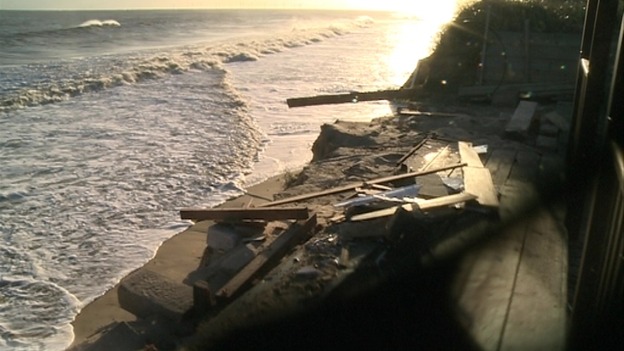 The sun sets over Hemsby today following last night's devastation.