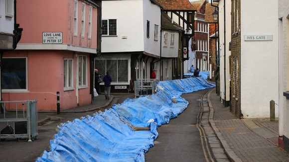 Mobile flood defences in Sandwich Kent.