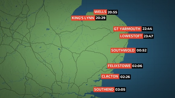 Expected high tide times for Friday night/ Saturday morning.