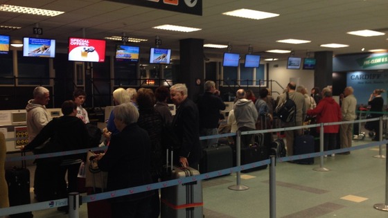 Customers queuing