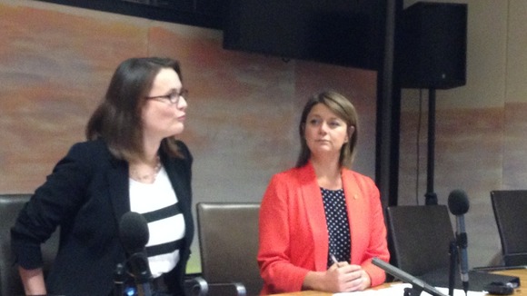 Kirsty Williams and Leanne Wood announcing their budget deal