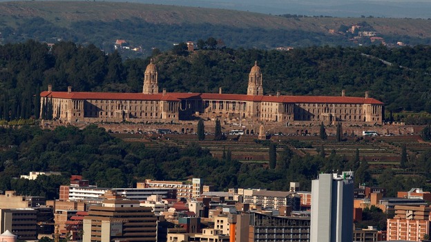 The Union building is seen behind the city of Pretoria