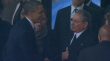 Obama and Castro's historic handshake at memorial