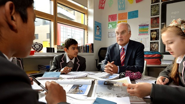 The Head of Ofsted, Sir Michael Wilshaw, visits students at St Paul's Way Trust School in Bow, east London.