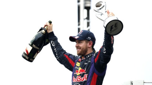 Sebastian Vettel celebrates winning last season's final race in Brazil.