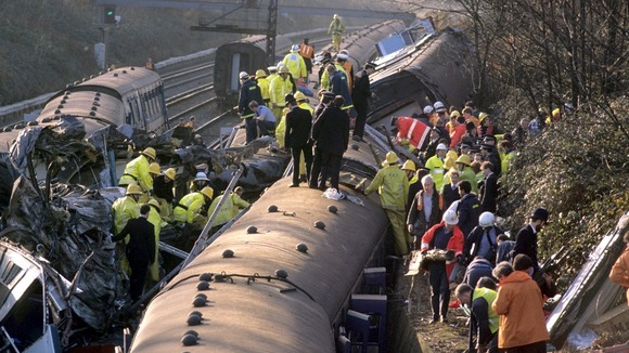 The aftermath of the Clapham Junction crash in 1998, thirty-five people died