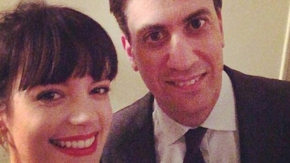 Lily Allen smiles with Ed Miliband in a 'selfie'.