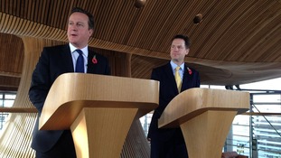 David Cameron and Nick Clegg in the Senedd