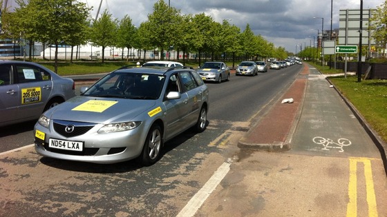 Private hire taxi drivers on a 'go slow' protest