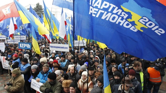 Supporters of President Yanukovych rally in central Kiev.