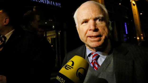 US Senator John McCain outside his hotel in Kiev yesterday.