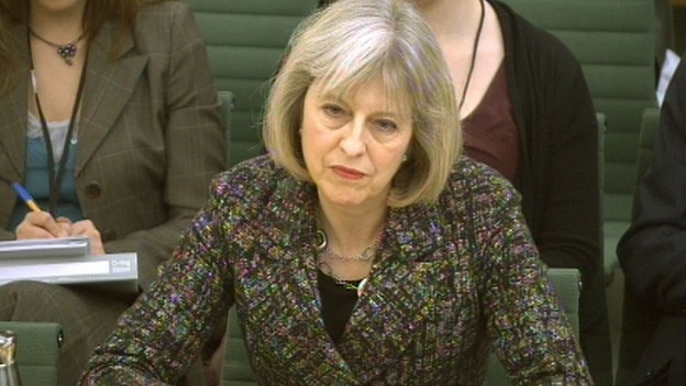 Home Secretary Theresa May addresses the Home Affairs Select Committee.