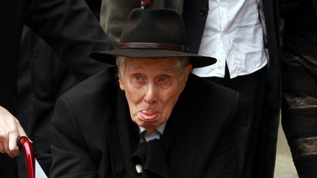 Ronnie Biggs pictured in March at the funeral of Bruce Reynolds, the mastermind behind the Great Train Robbery.