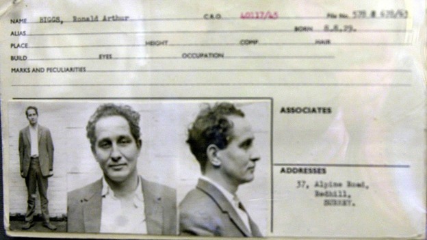 The police record sheet of Great Train Robber Ronnie Biggs.