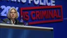 Home Secretary Theresa May on the podium of the Police Federation Conference