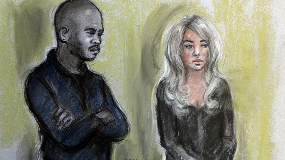 Corut artist sketch of Michael Coombs, aka Mike GLC, and Tulisa Contostavlos.