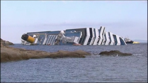 The Costa Concordia after it ran aground in Italy
