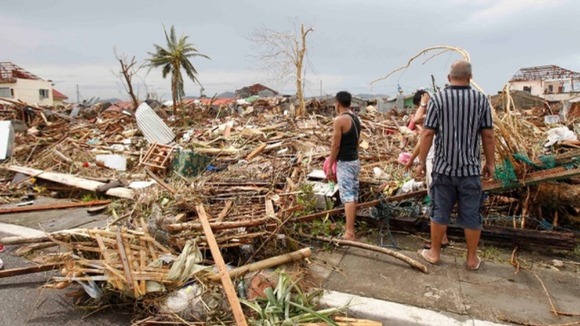 A village is destroyed on the northern tip of Cebu Province.