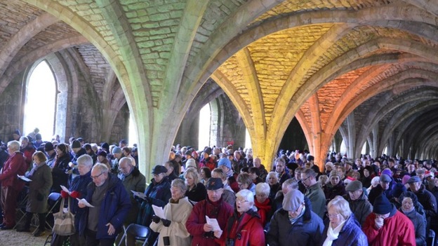 Service in Fountains Abbey