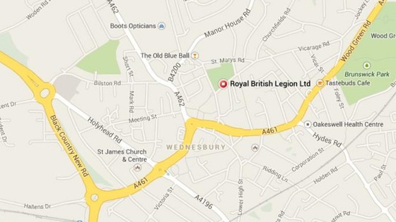 The location of the Royal British Legion Club in Wednesdbury.