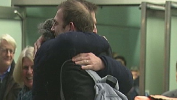 Freelance journalist and film maker Kieron Bryan returns home from his jail ordeal