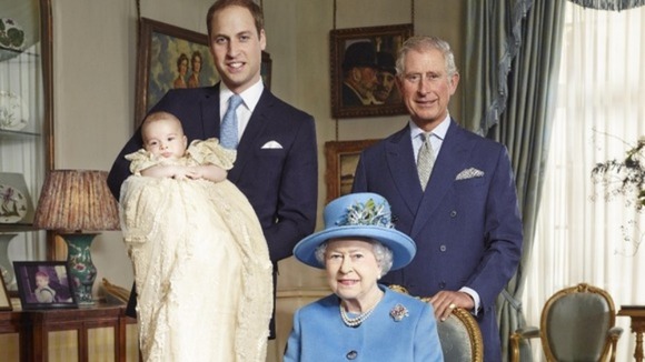 Prince George of Cambridge pictured with his father Prince William, his grandfather Prince Charles and his great-grandmother the Queen.