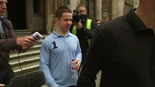 Sam Hallam leaving court earlier today