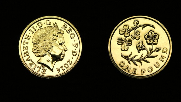 A £1 coin featuring an Irish shamrock.
