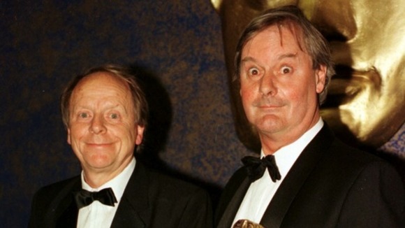 John Fortune (R) and John Bird with their BAFTA awards for Best Light Entertainment Performance in 1997