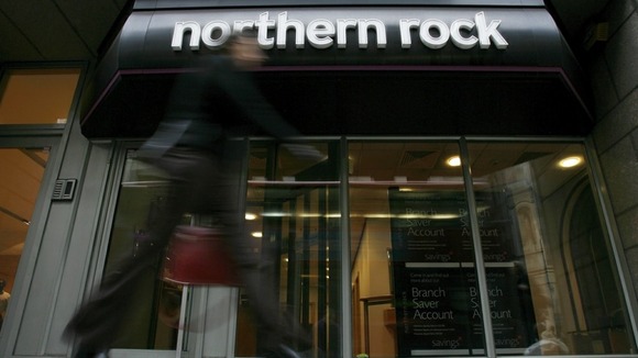 A sign is seen above a Northern Rock bank branch