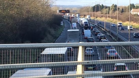 Traffic jams stretched to around nine miles.