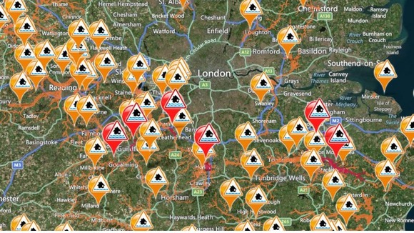 A map on Facebook showing flood warnings and alerts.