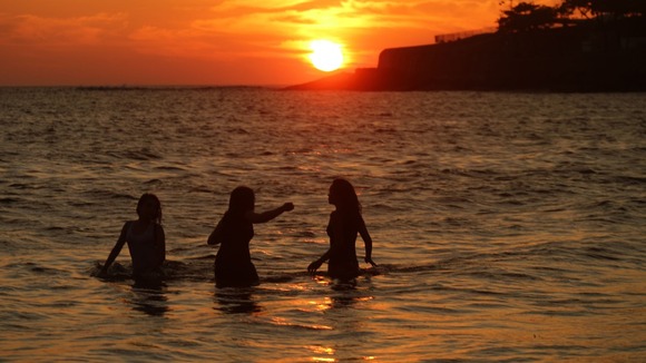 Sunrise on the beach of Copacabana.