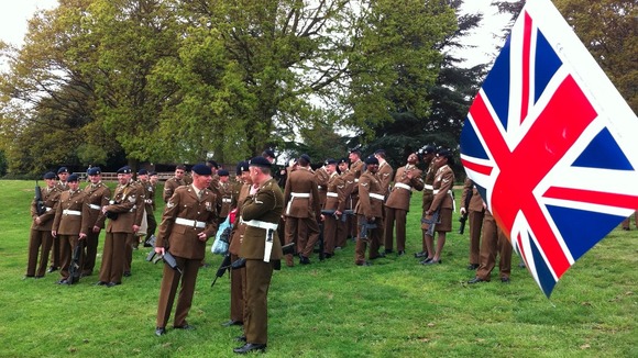 Soldiers receiving the Freedom of Warwick at Warwick castle today