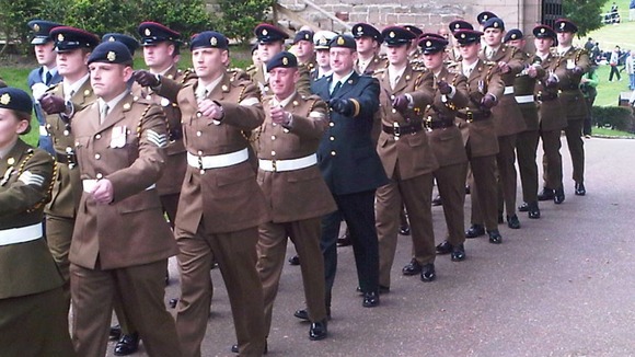 Soldiers march at the Freedom of Warwick at Warwick Castle in Kenilworth today