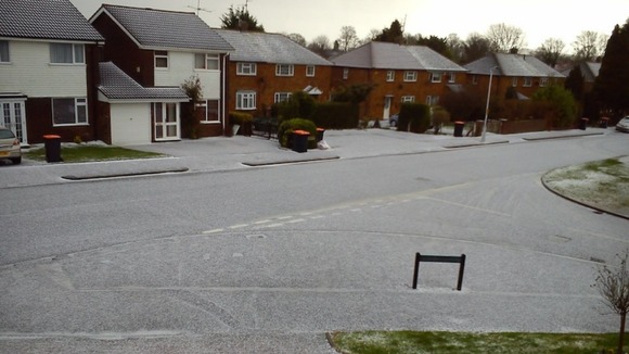 A covering of hail in Dunstable, Bedfordshire on Friday 3 January 2014
