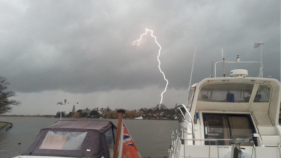 Lightning over Oulton Broad in Suffolk on Friday 3 January 2014