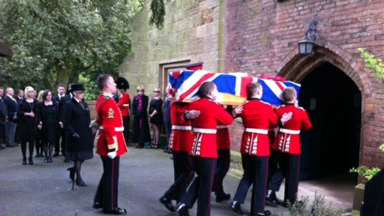 Cortège arrives at funeral of Guardsman Michael Roland in Tollerton, Nottinghamshire