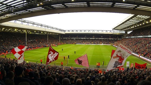 A view of the match from the Spion Kop during the FA Cup Third Round match at Anfield, Liverpool
