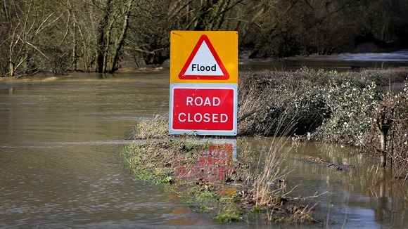 Flooded fields outside Tirley, Gloucestershire.