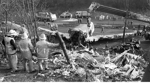 Aftermath of the air disaster on the M1 motorway at Kegworth in Leicestershire