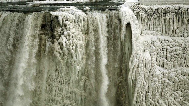 Part of the roaring waterfall frozen over