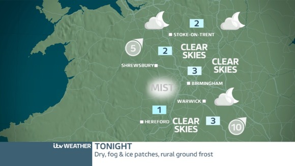 TONIGHT WEST MIDLANDS: Mist patches and frosty