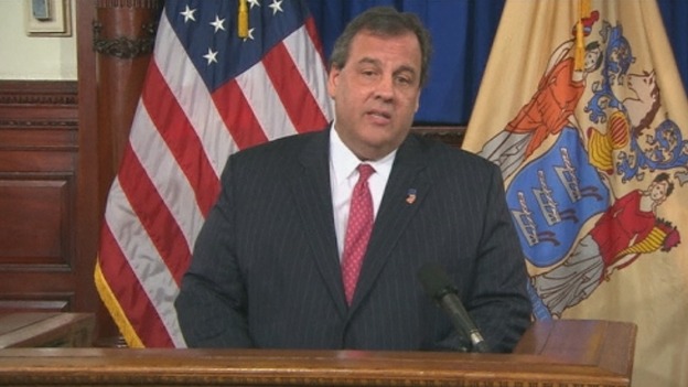 New Jersey Governor Chris Christie speaking to press.