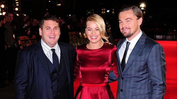 Jonah Hill, Margot Robbie and Leonardo DiCaprio at the UK Premiere of The Wolf of Wall Street.