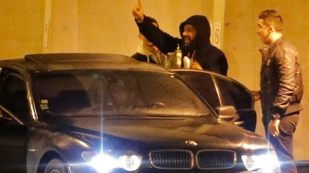 French humorist Dieudonne M'bala M'bala waves to fans at the Zenith concert hall in Nantes.